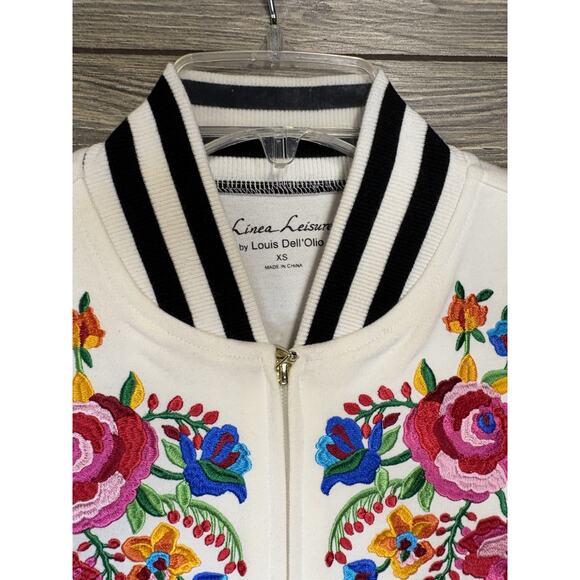 Linea Leisure by Louis Dell Jacket Coat Full Zip Flowers Embroidered Women Sz XS - Picture 4 of 8